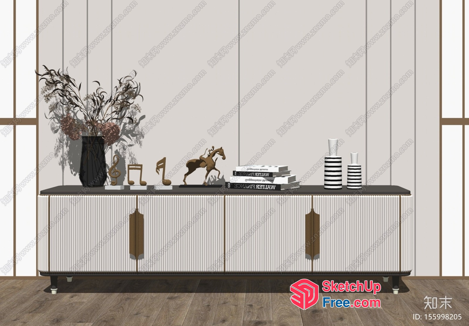 Modern Minimalist White Sideboard With Ornate Hardware 3D SketchUp File