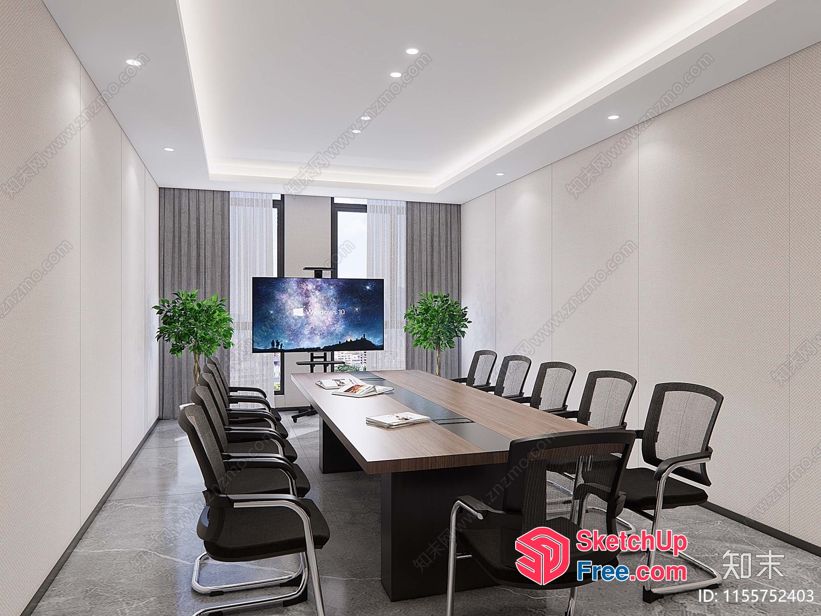 Modern Conference Room With Large Table And Tv 3D SketchUp File