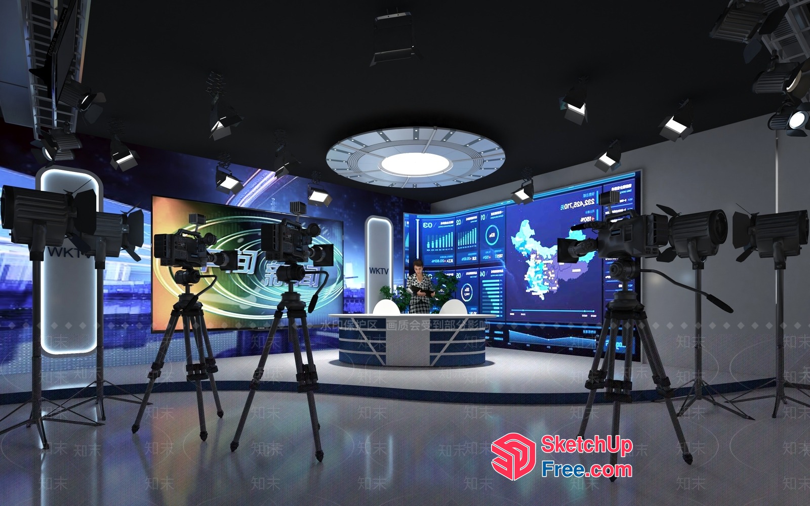 Modern Television Studio Set 3D SketchUp File