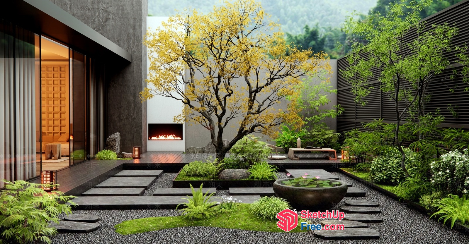 Serene Modern Japanese-Inspired Garden Oasis 3D SketchUp File