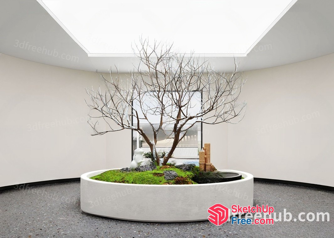 Minimalist Japanese Style Garden Interior 3D SketchUp File