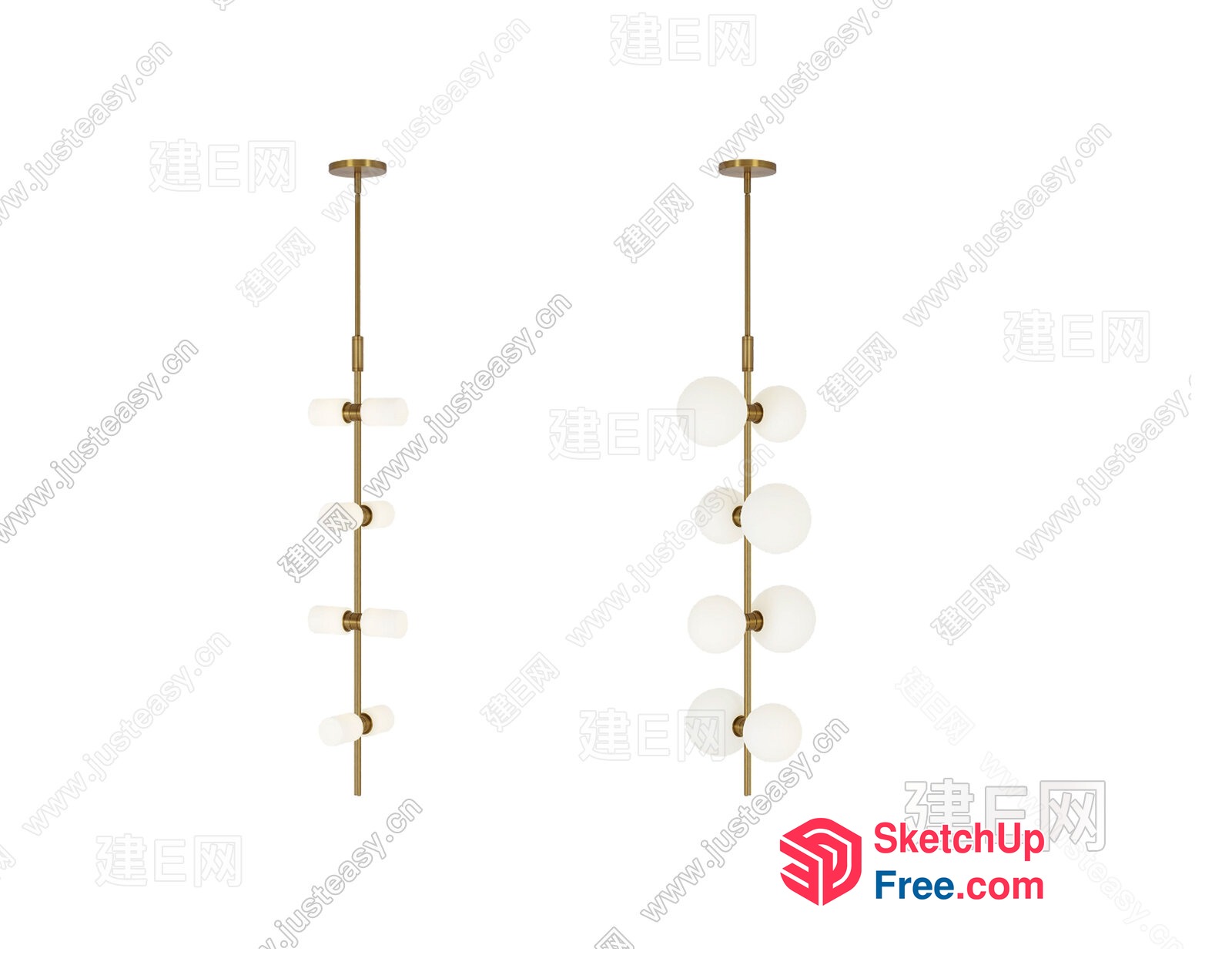 Suspended Lighting Fixtures With Brass Accents And Frosted Glass Shades 3D SketchUp File