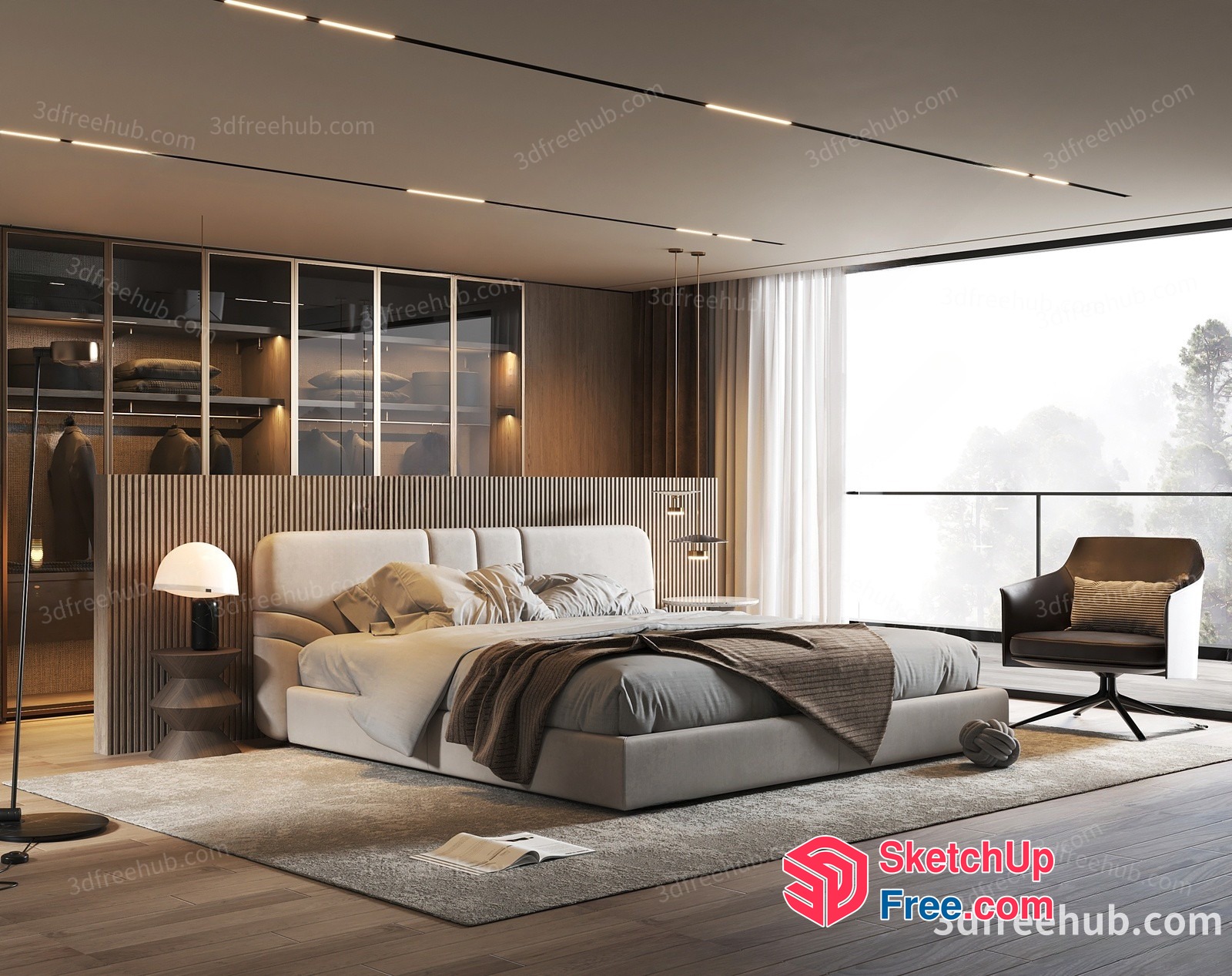 Modern Minimalist Bedroom With Sleek Bed And Minimal Decor 3D SketchUp File