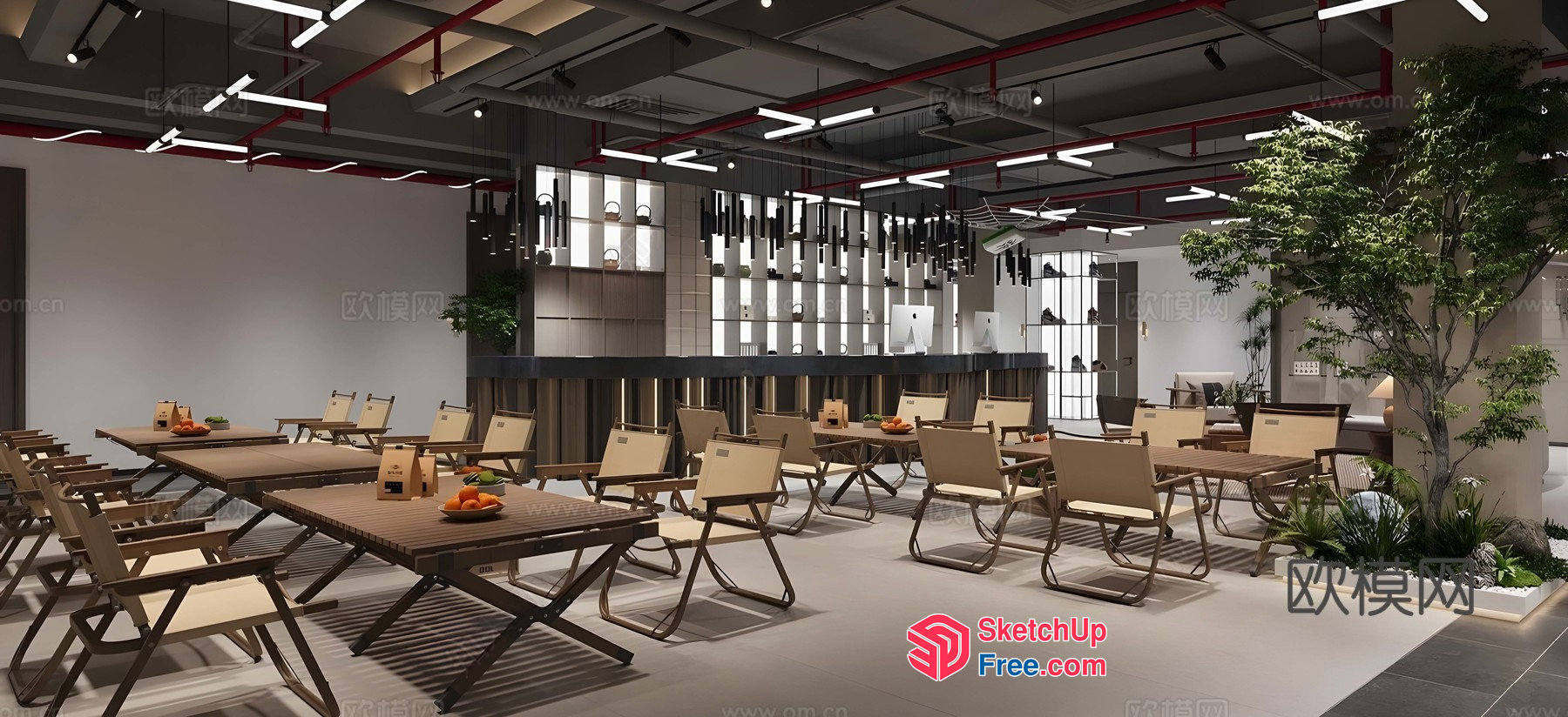 Modern Industrial Style Office Space With Sleek Furniture 3D SketchUp File