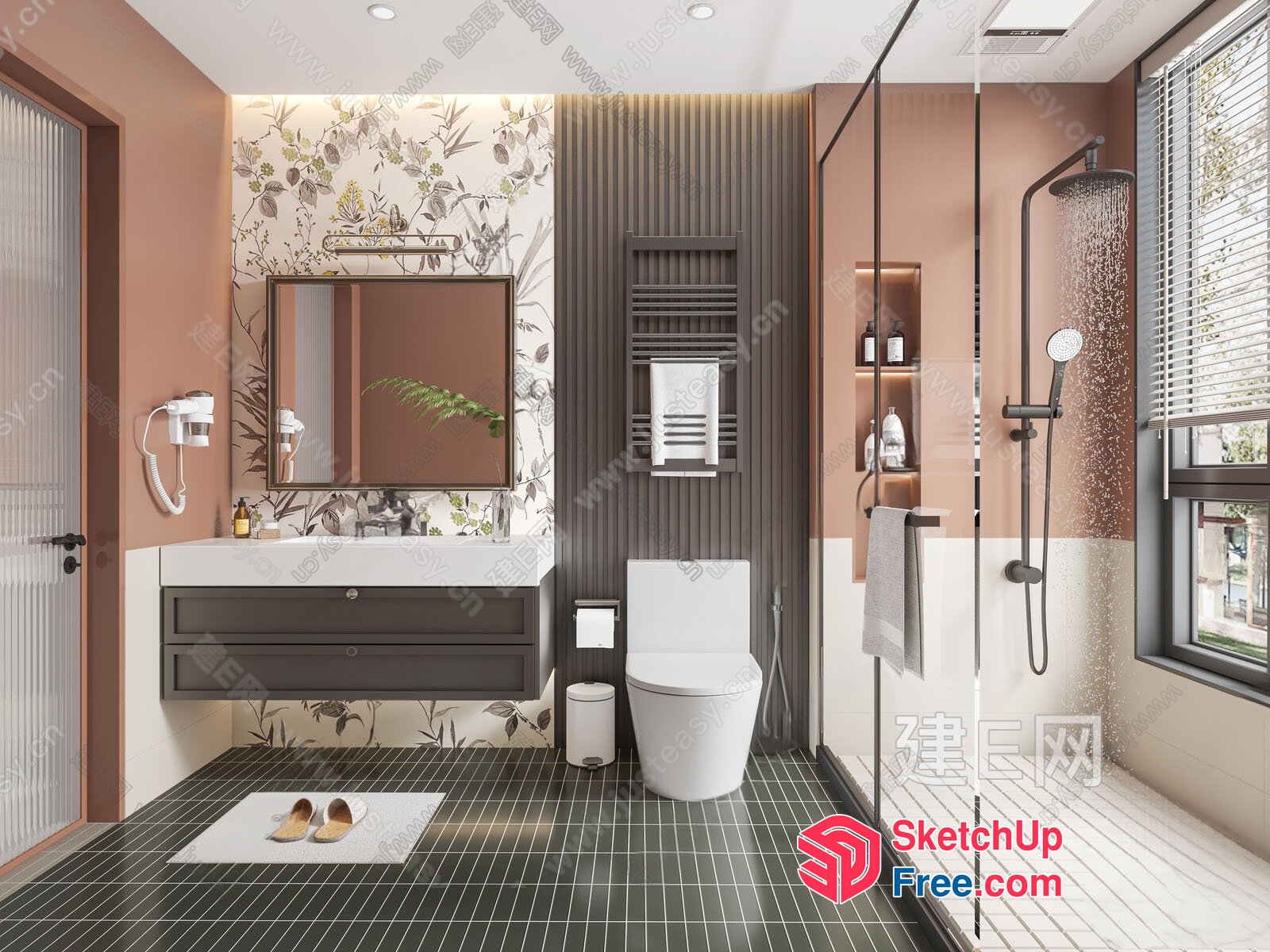 Elegant Modern Bathroom With White And Gray Accents 3D SketchUp File