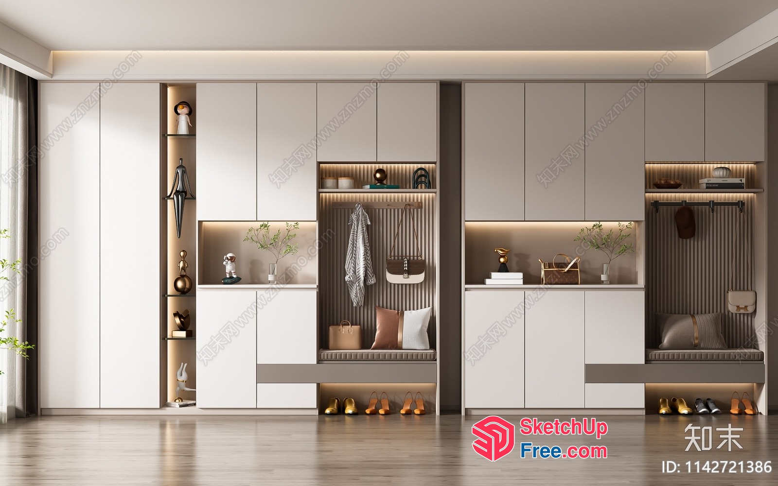 Modern Minimalist Japanese-Style Shoe Cabinet With Built-In Lighting 3D SketchUp File