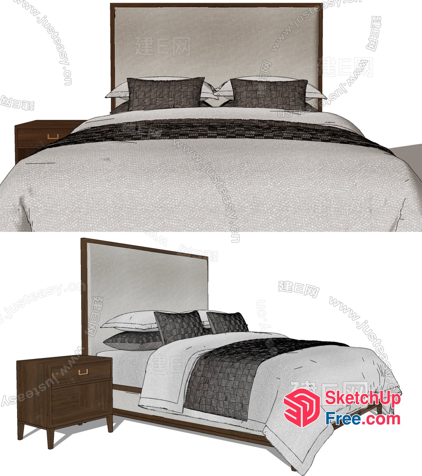 Modern Bedroom Furniture Set With Bed And Nightstand 3D SketchUp File