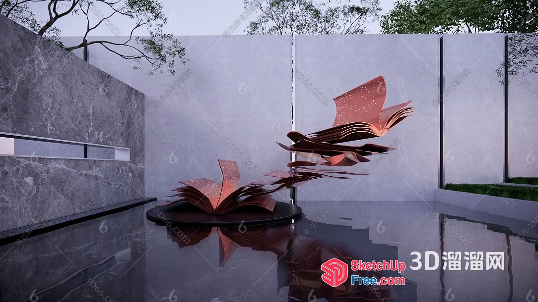 Modern Minimalist Interior Design With Artistic Book Sculpture 3D SketchUp File