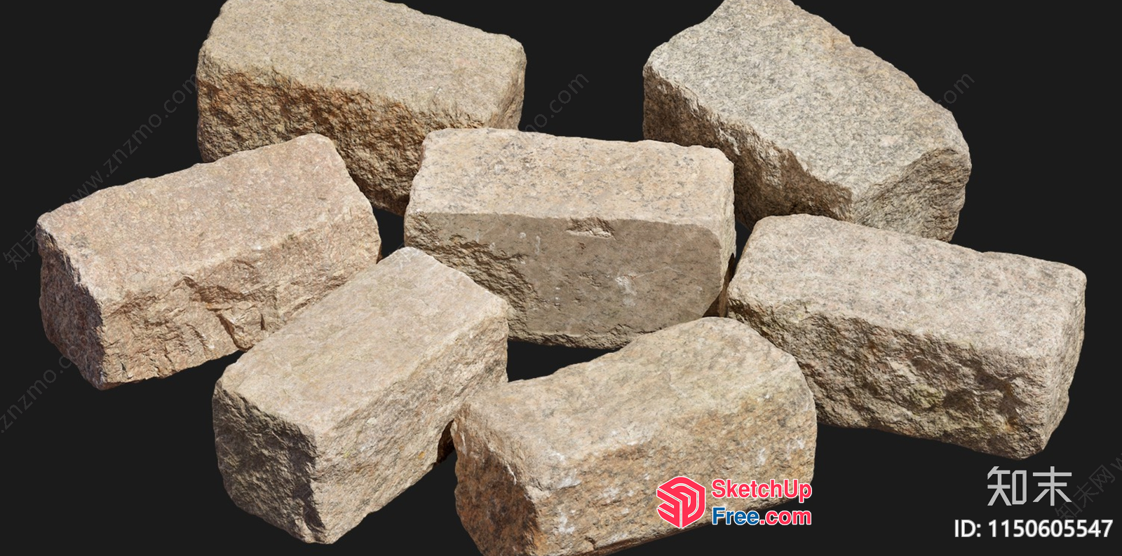 Six Rough Rectangular Beige Stones 3D SketchUp File