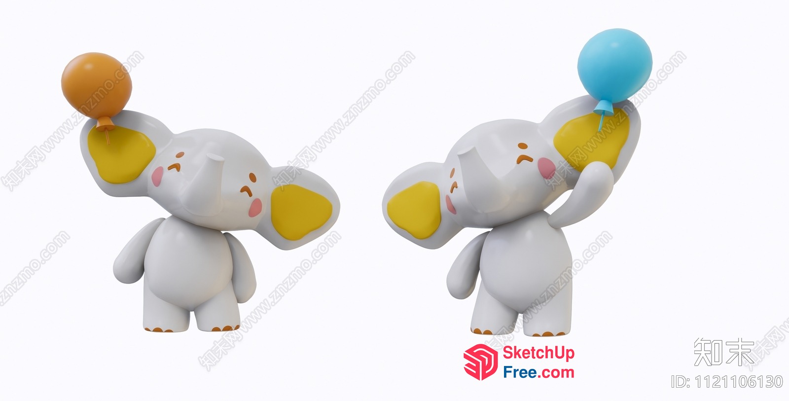 Two Adorable Cartoon Elephants Holding Balloons 3D SketchUp File