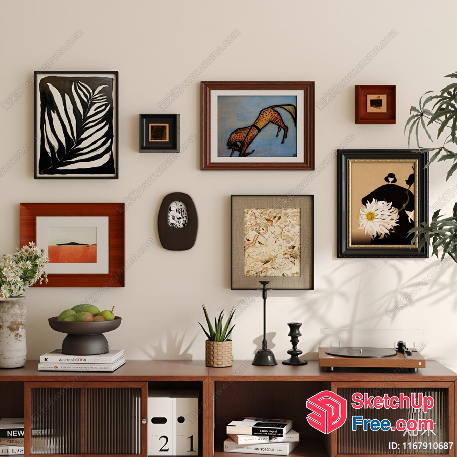 Modern Art Collection On Elegant White Wall 3D SketchUp File