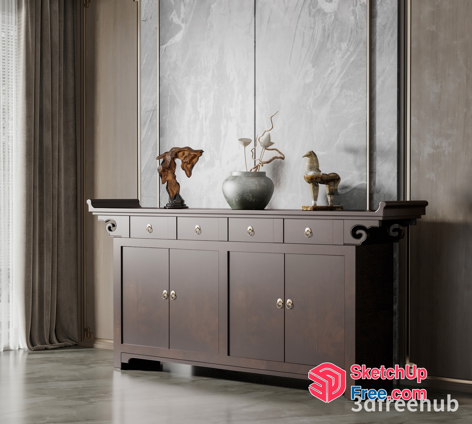 Elegant Grey Sideboard With Decorative Elements 3D SketchUp File