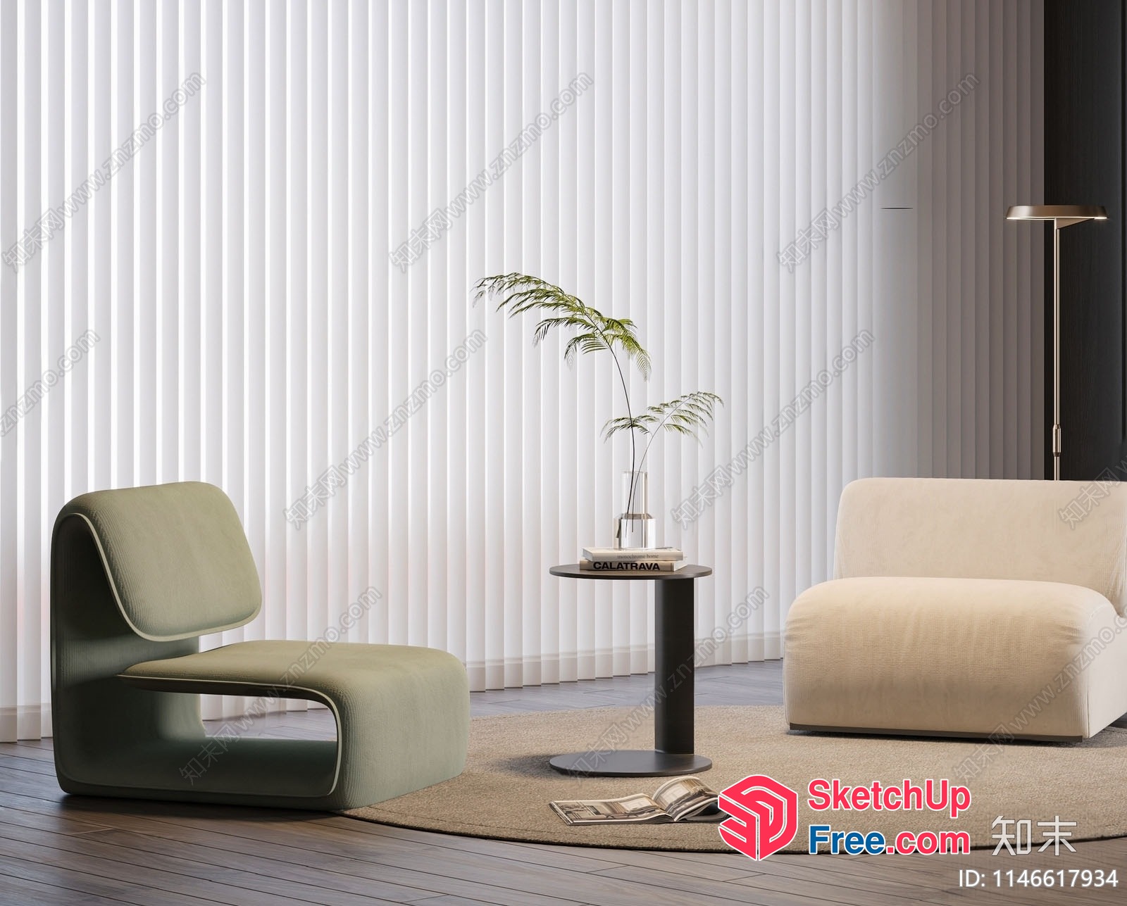 Modern Minimalist Living Room Interior Design 3D SketchUp File
