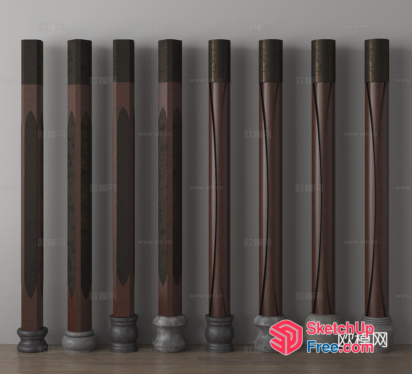 Elegant Wooden Pillars 3D SketchUp File