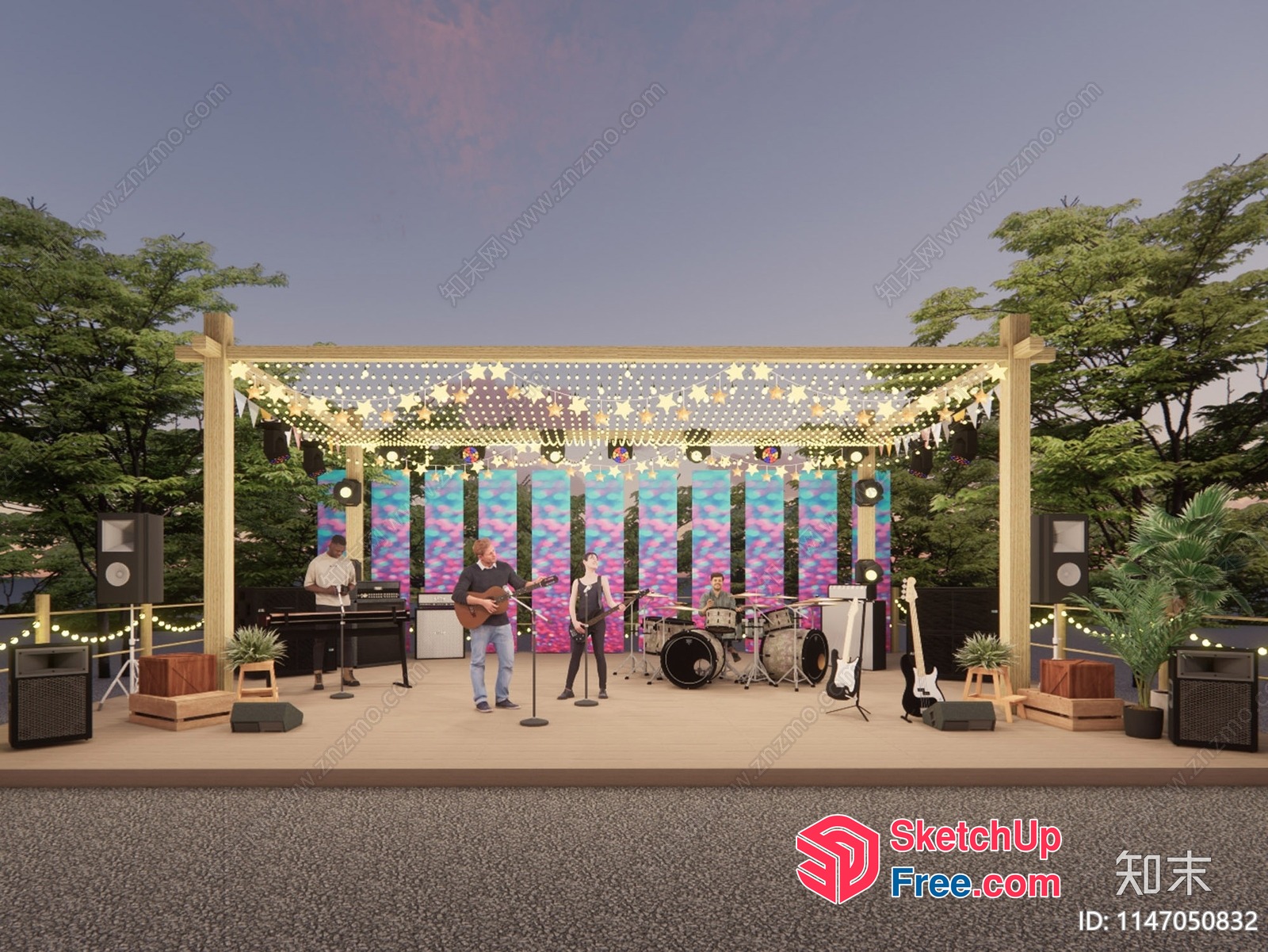 Stage With Band Performance 3D SketchUp File
