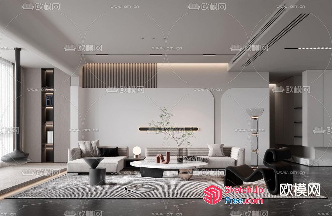 Modern Minimalist Living Room Design 3D SketchUp File