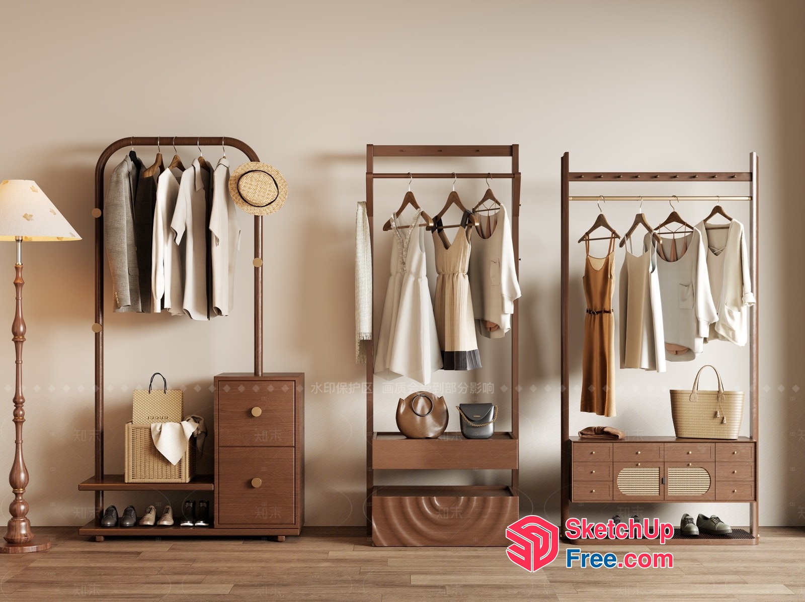 Modern Wooden Wardrobe And Dresser Furniture Set 3D SketchUp File