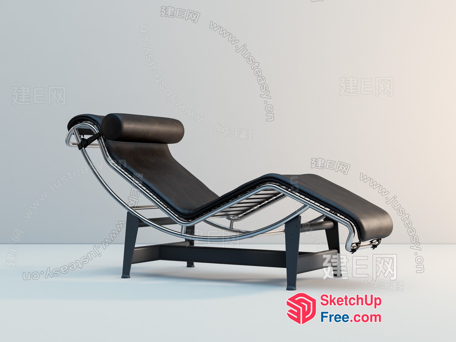 Sleek Modern Lounger Chair With Curved Metal Frame And Cushioned Seat 3D SketchUp File