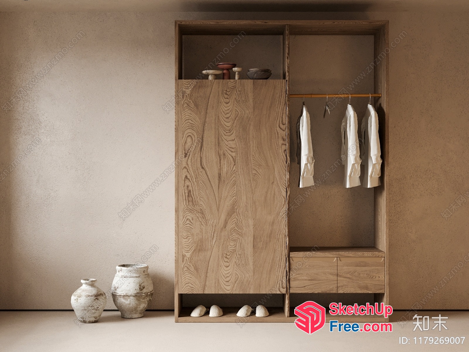 Simple, Elegant, And Functional Wood Storage Unit 3D SketchUp File