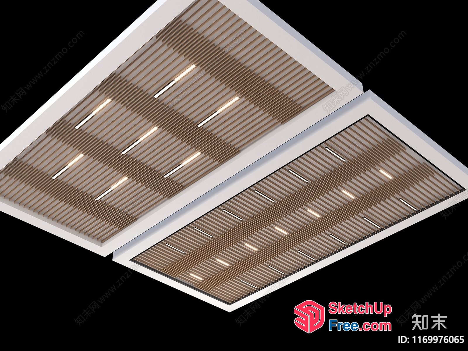 White Framed Ceiling Tiles With Brown Stripes 3D SketchUp File