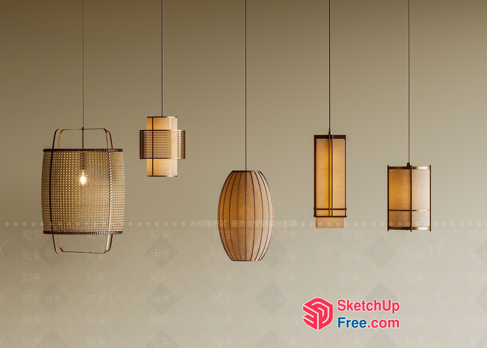 Modern Hanging Light Fixtures With Natural Materials 3D SketchUp File