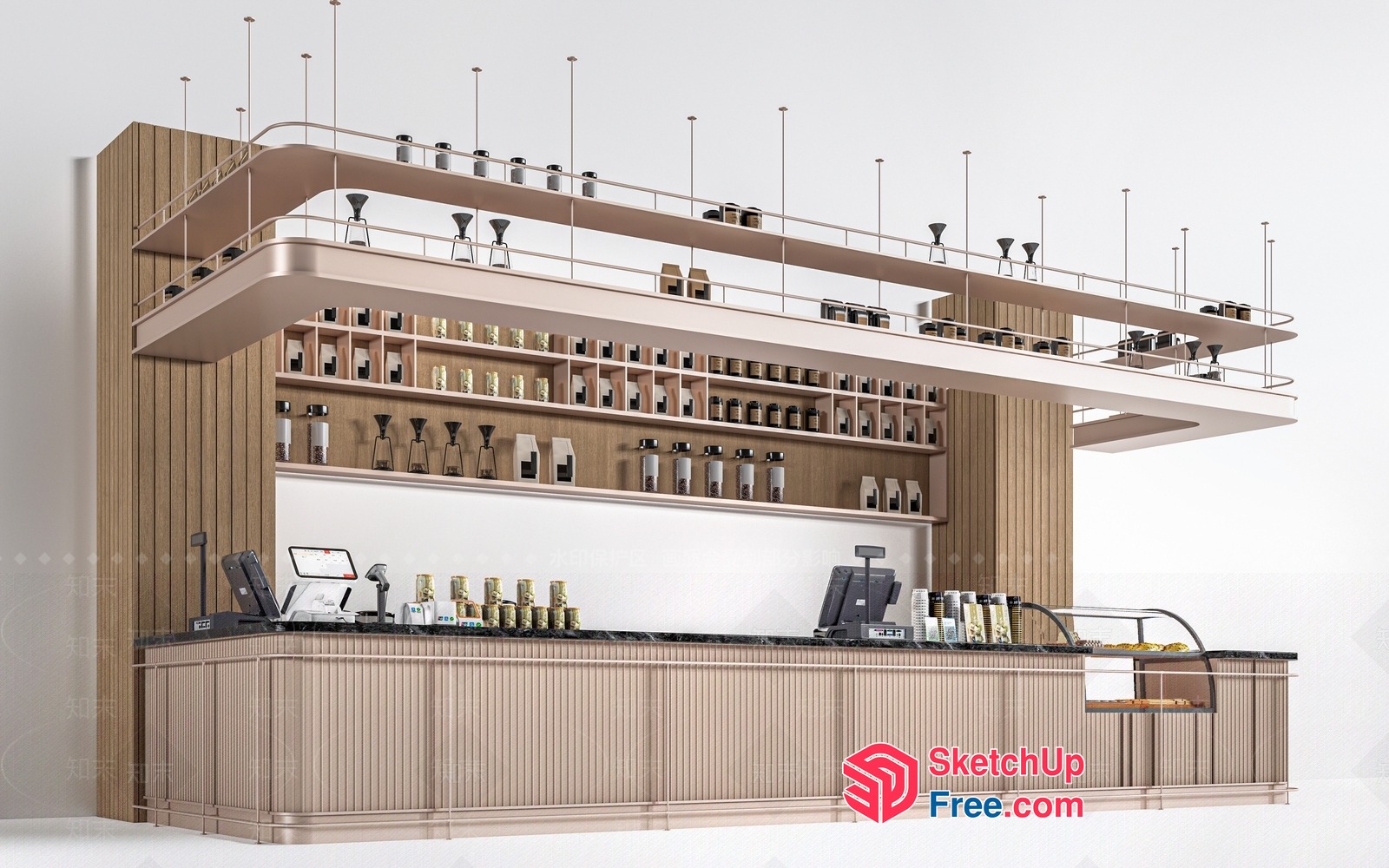 Modern Coffee Shop Counter With Glass Display Shelves 3D SketchUp File