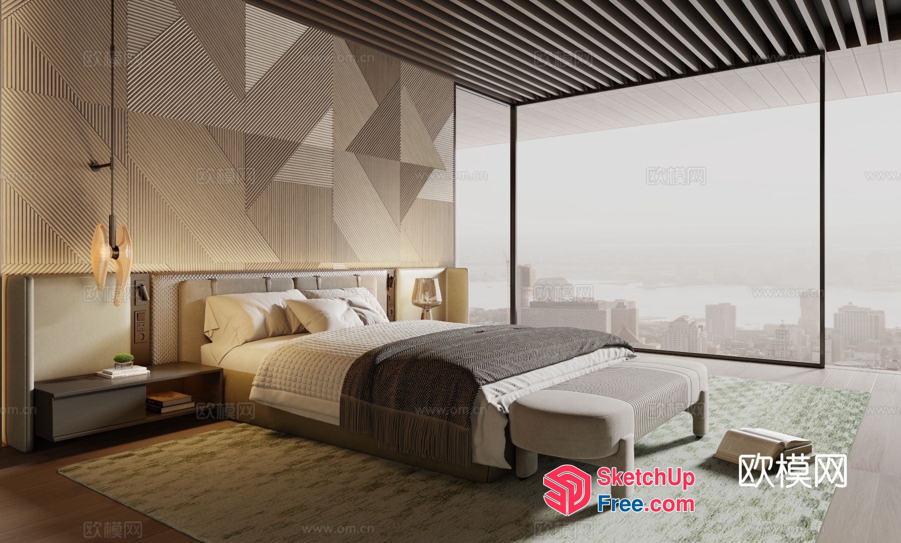 Modern Luxury Bedroom With City View 3D SketchUp File