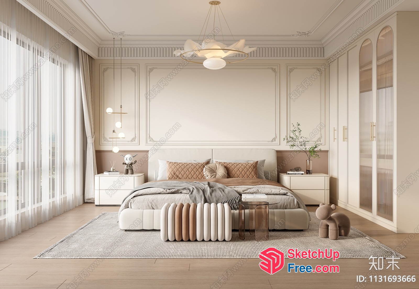 Elegant Creamy Style Bedroom Interior 3D SketchUp File