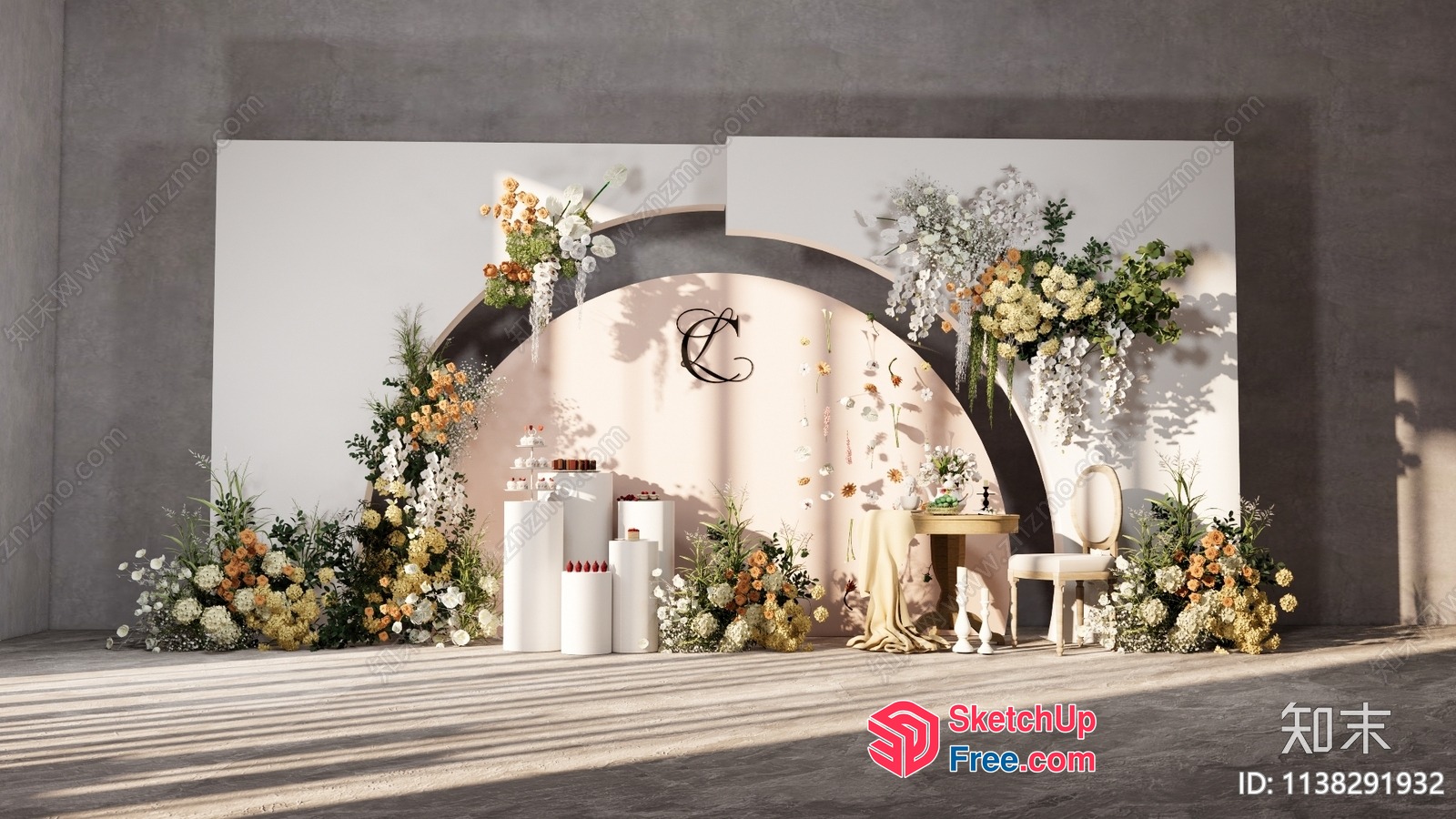 Elegant Modern Wedding Decor With Floral Arrangements And Arch 3D SketchUp File