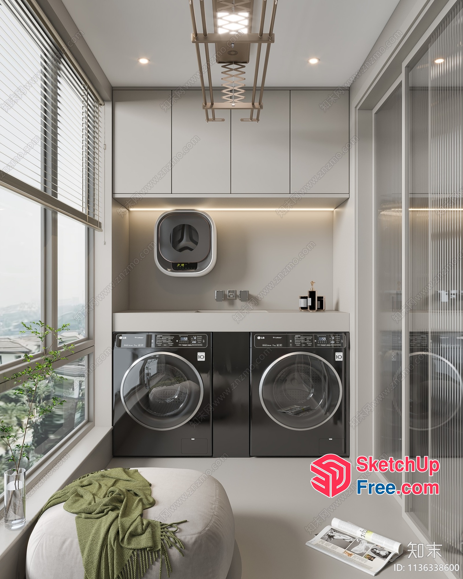 Laundry Room With Modern Washing Machines And Dryer 3D SketchUp File