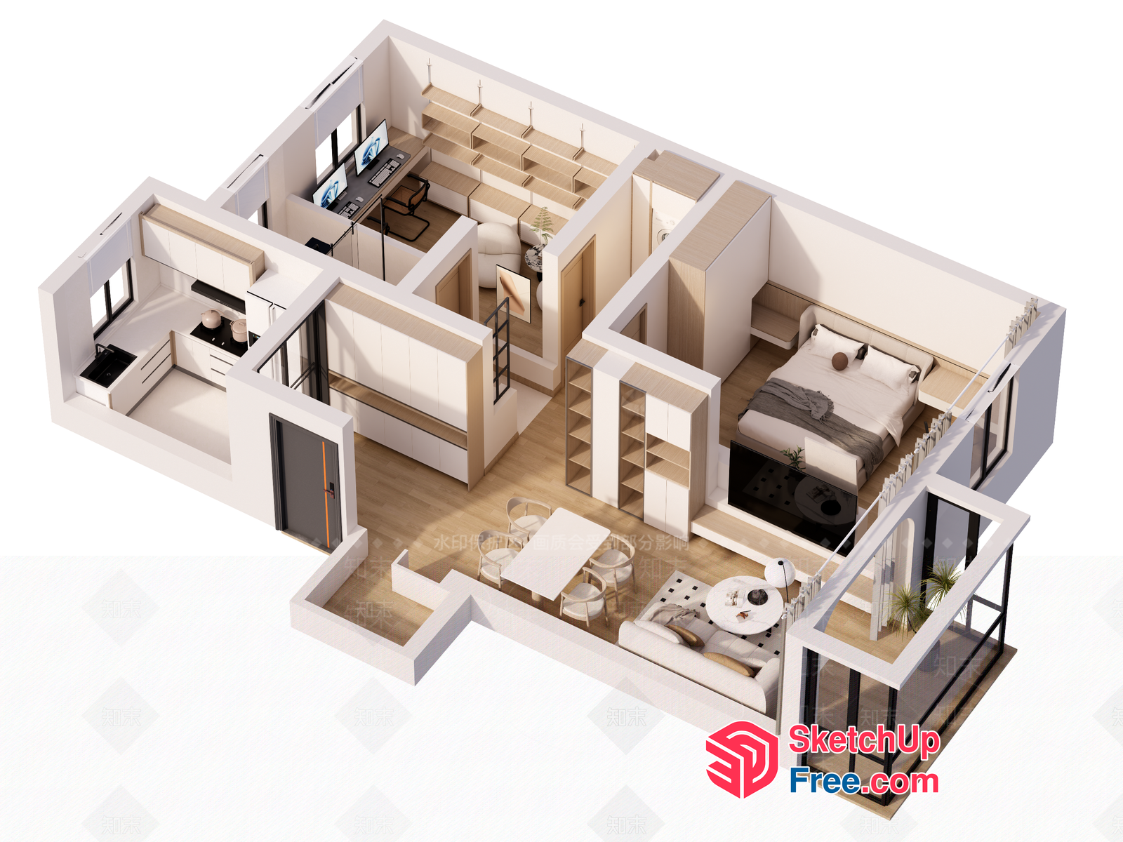 Modern Apartment Floor Plan 3D SketchUp File