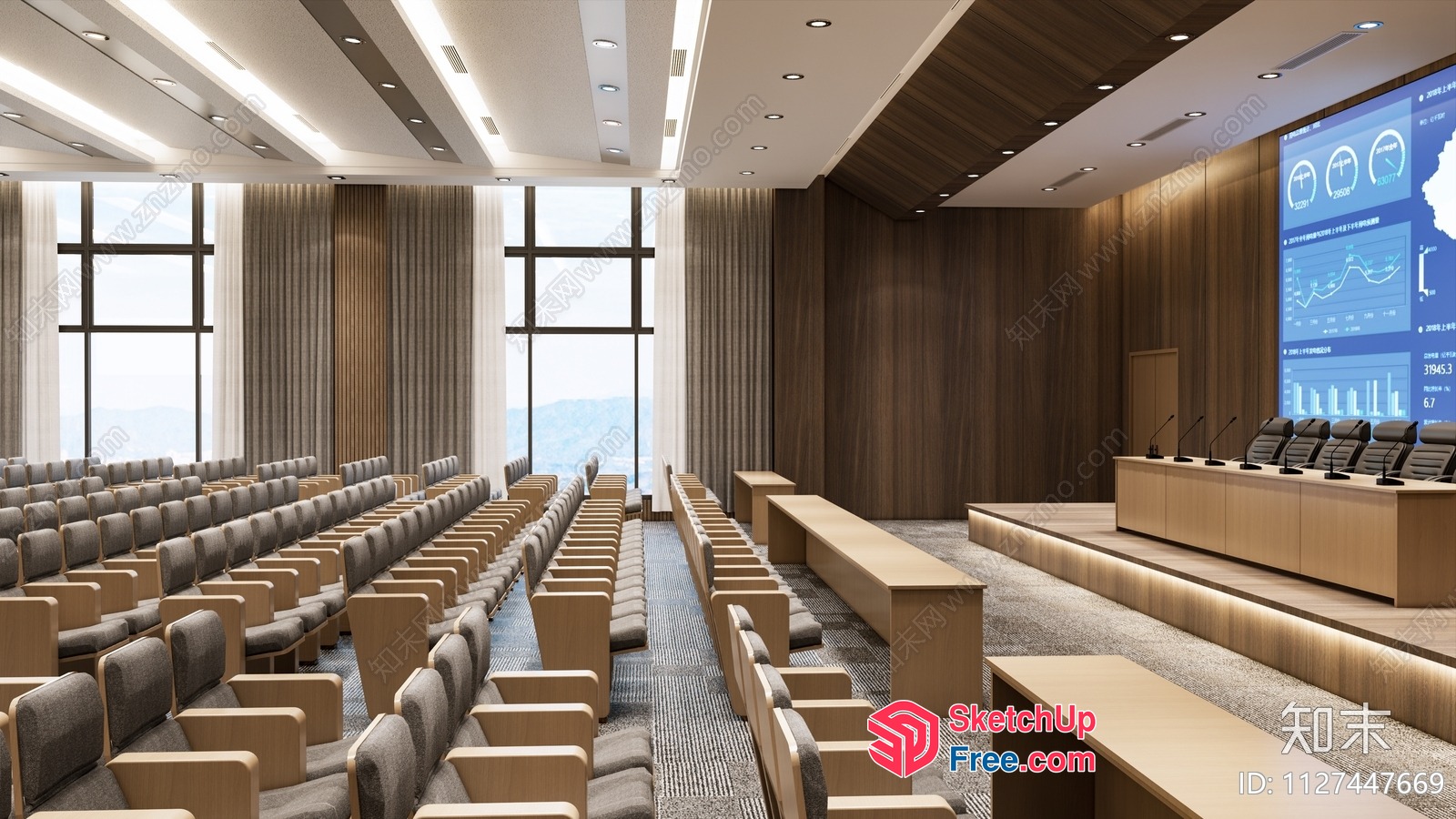 Modern Conference Room With Large Screen And Comfortable Seating 3D SketchUp File