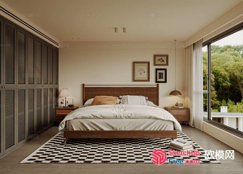 Cozy Modern Bedroom With Large Window And Artwork 3D SketchUp File