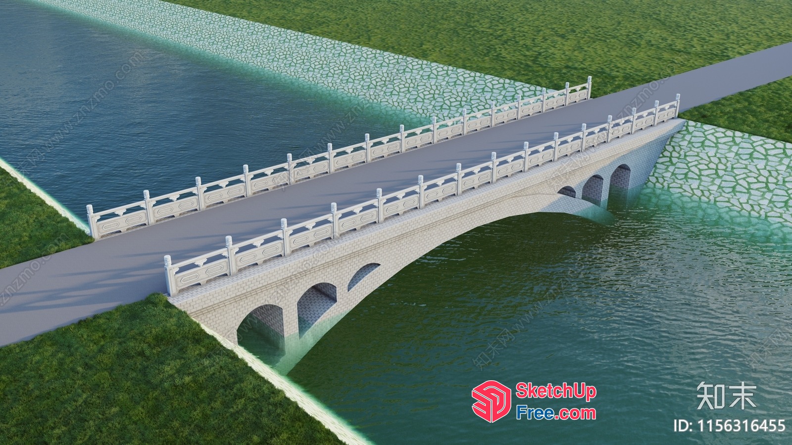 Stone Bridge Over Water 3D SketchUp File