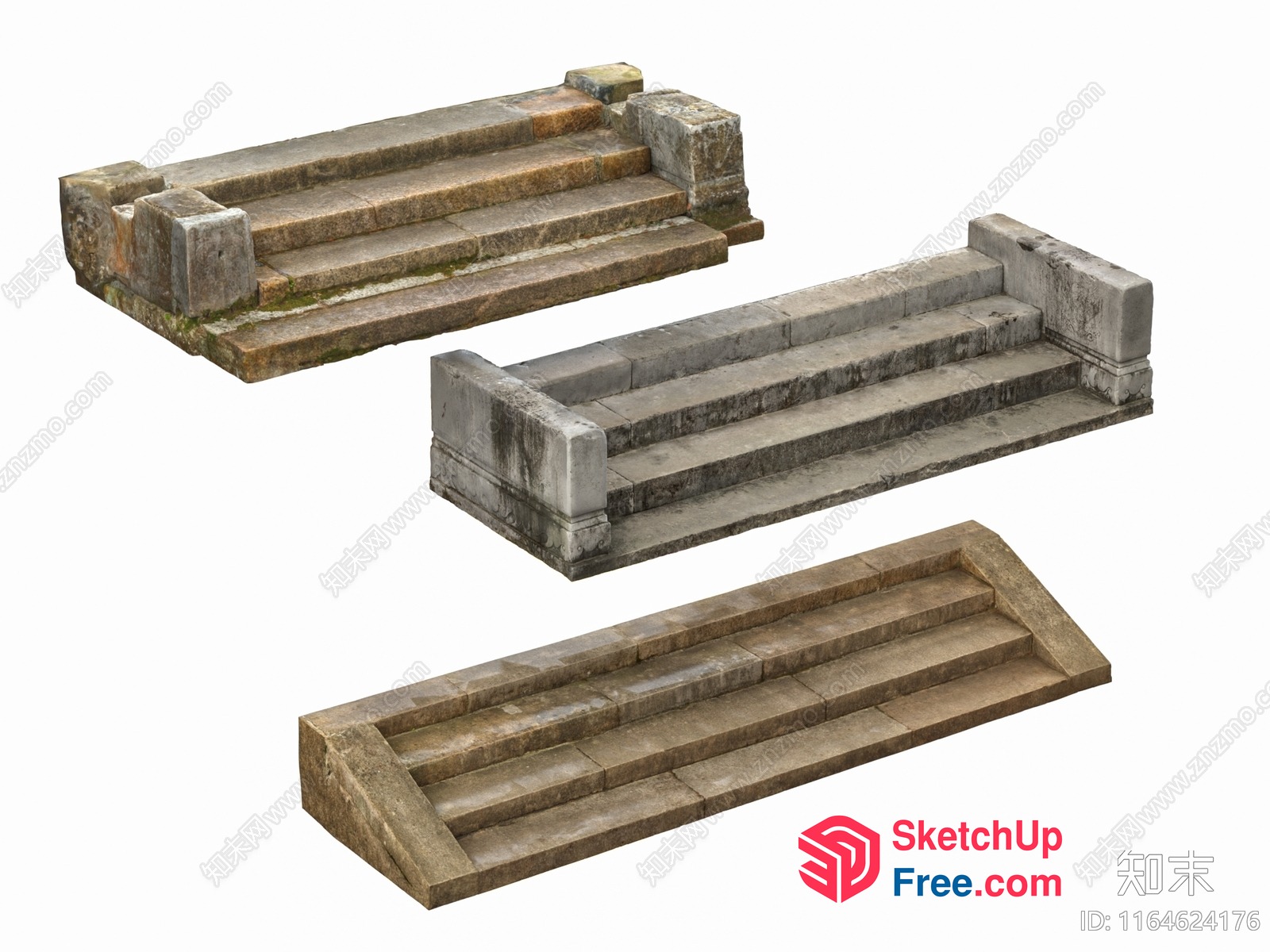 Weathered Stone Stairs With Moss 3D SketchUp File