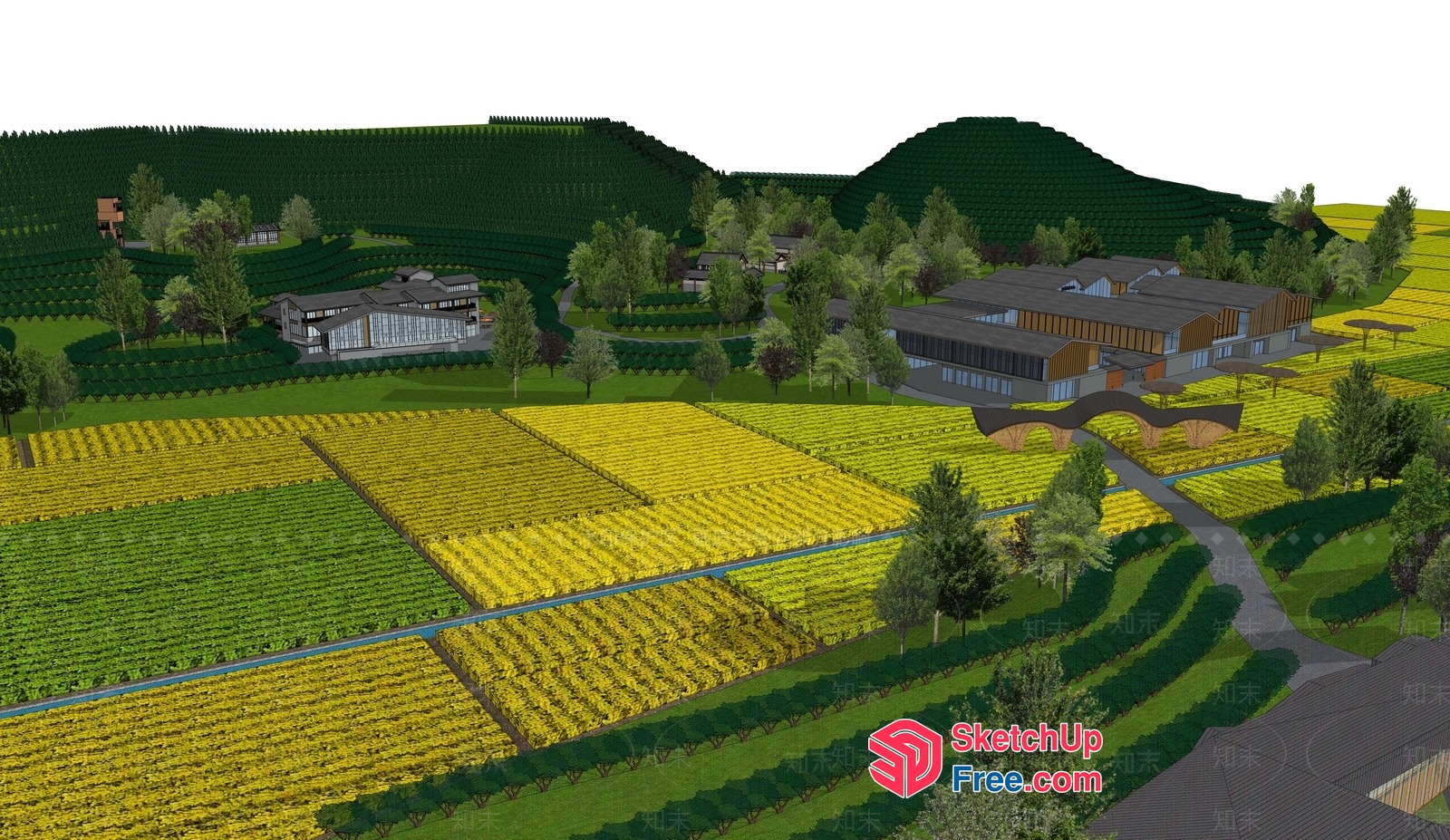 Large Building Complex In A Rural Setting 3D SketchUp File