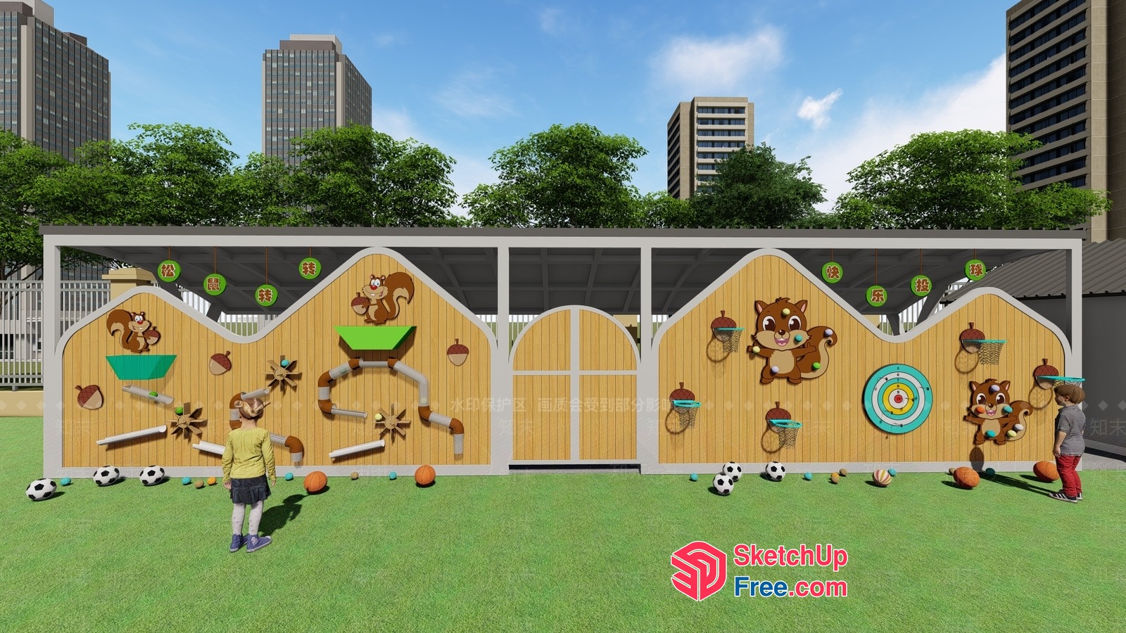 Colorful Playground With Squirrel Decorations And Kids Playing 3D SketchUp File