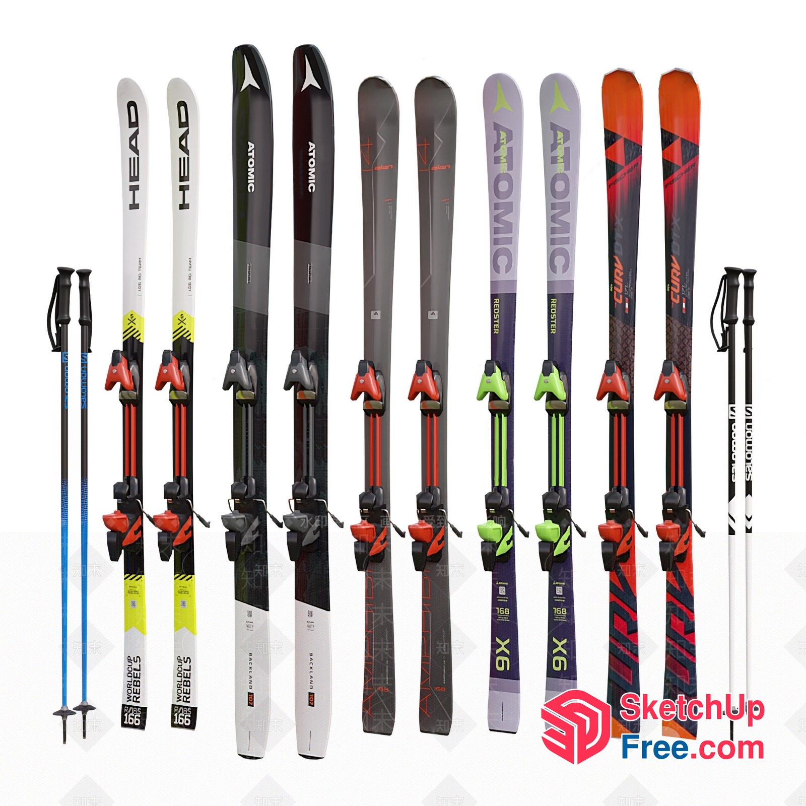 Modern Ski And Pole Collection 3D SketchUp File