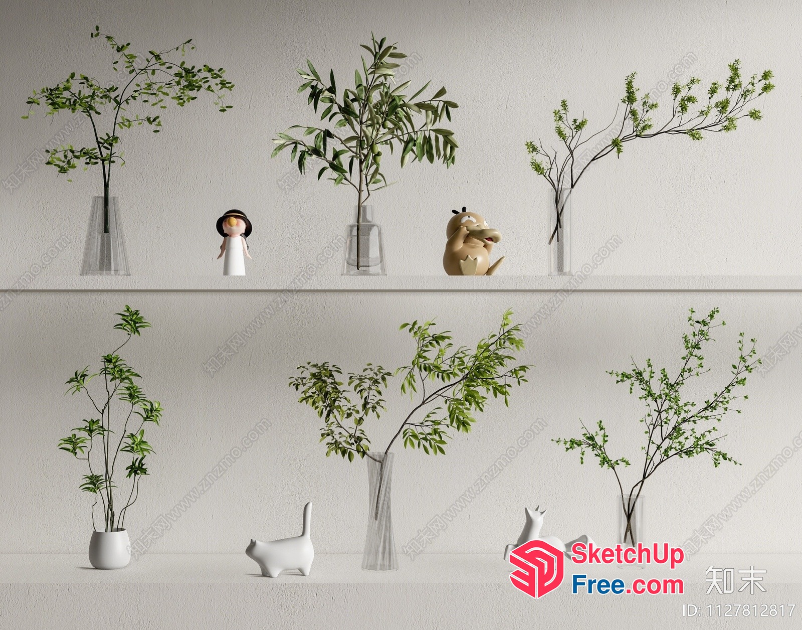 Decorative Vases With Plants And Figurines 3D SketchUp File