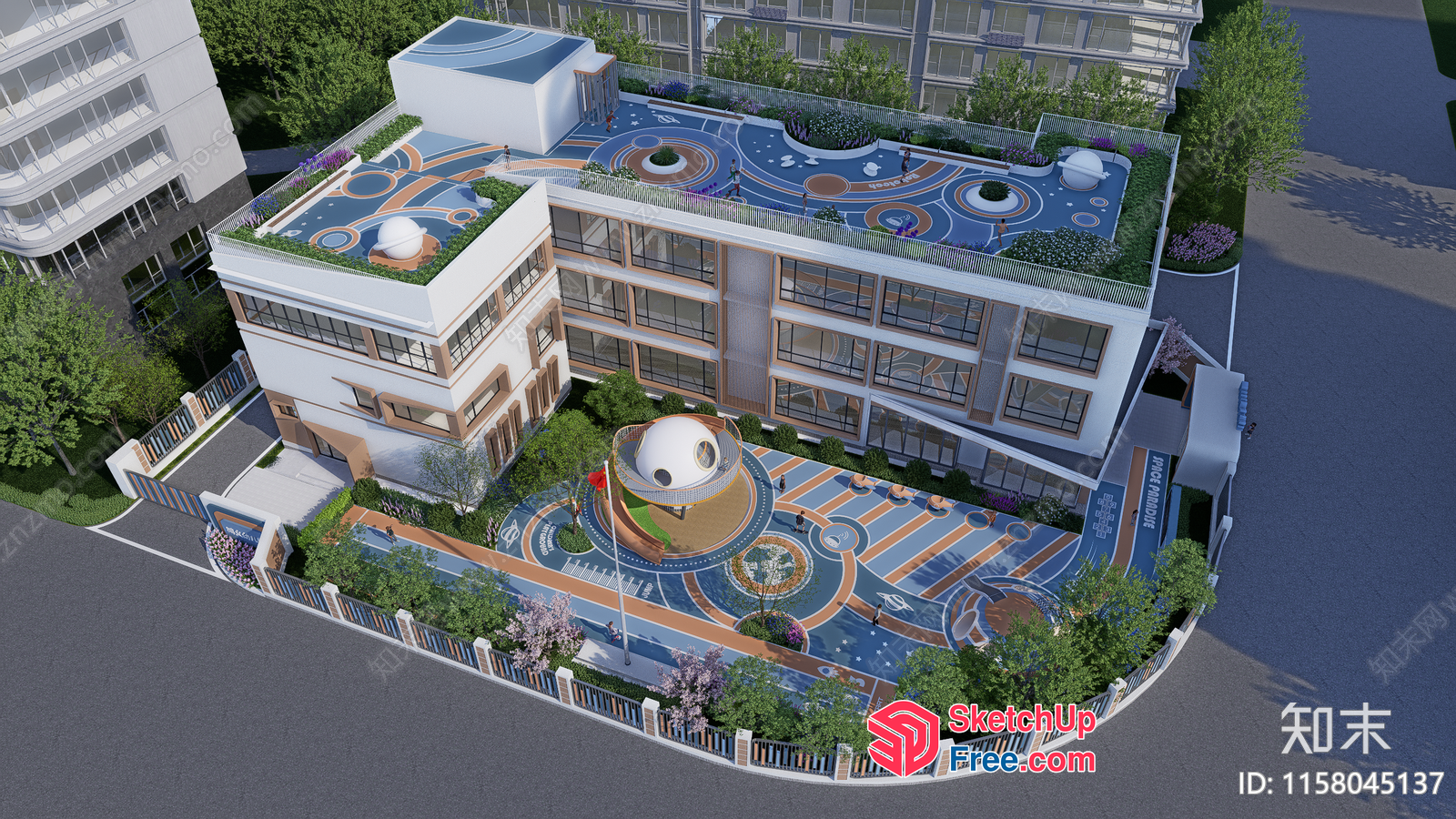 Modern Building With Unique Blue And White Design 3D SketchUp File