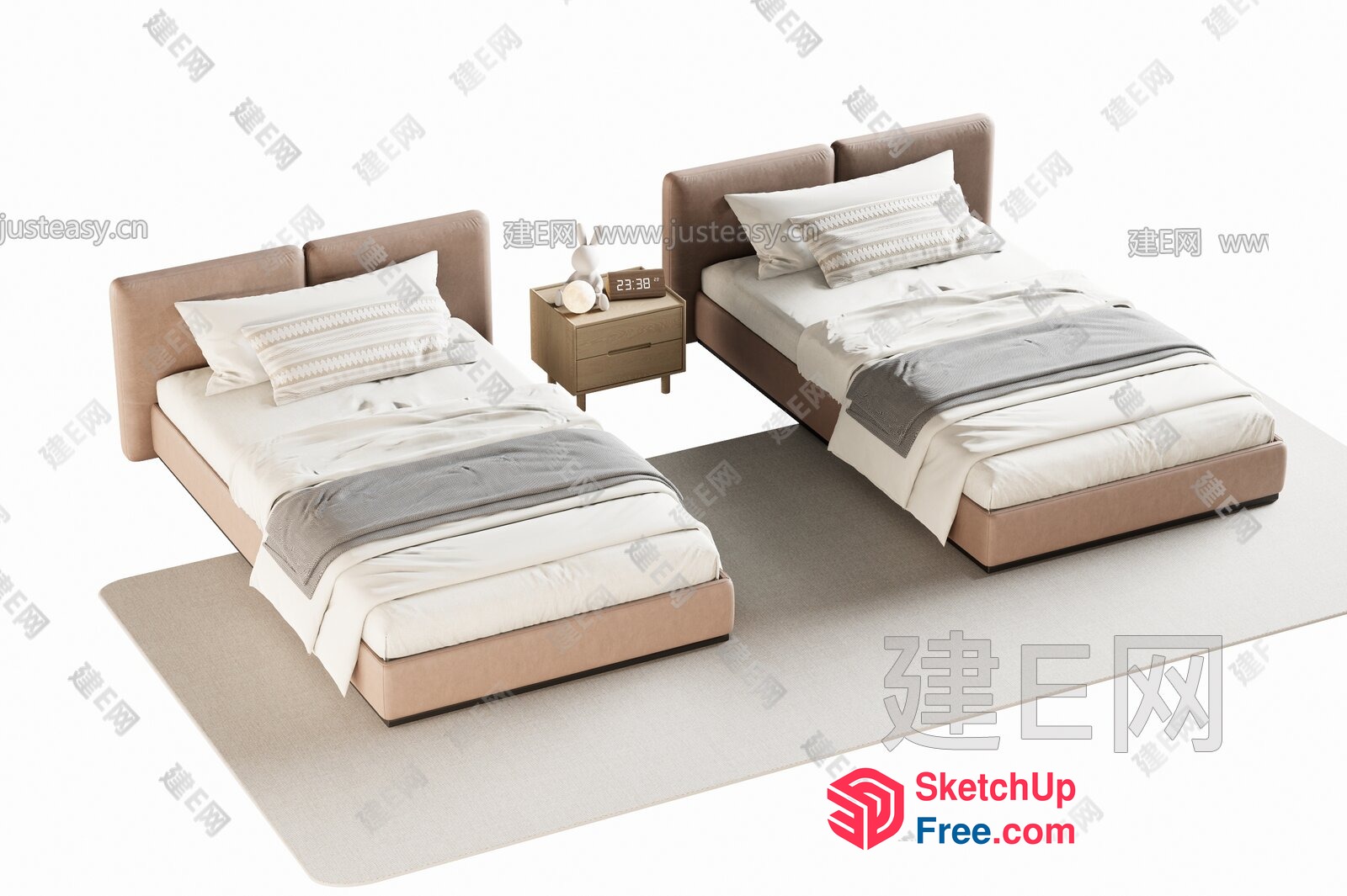 Twin Beds And Matching Nightstand 3D SketchUp File