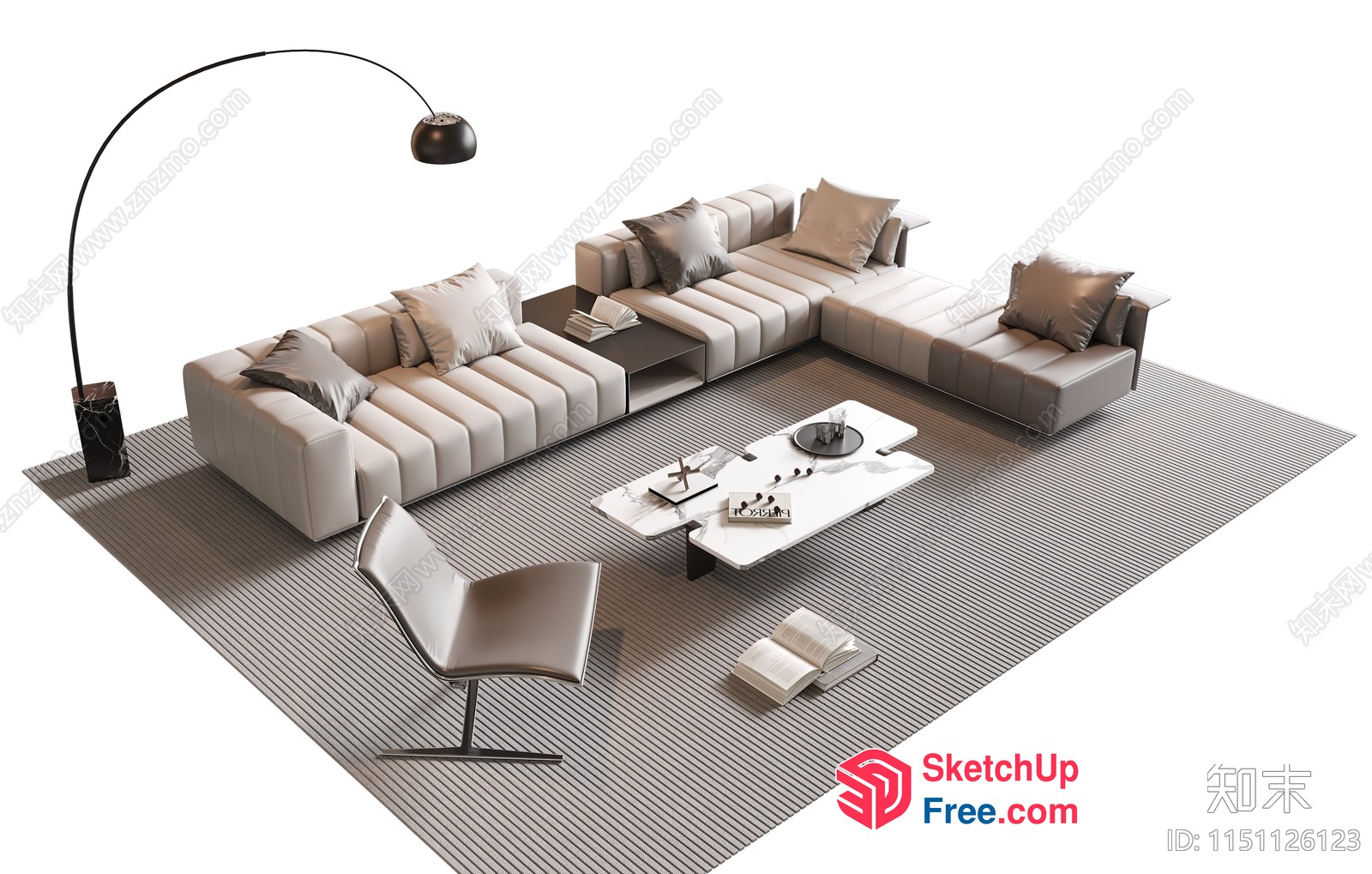 Modern Minimalist White Leather Sofa And Coffee Table 3D SketchUp File