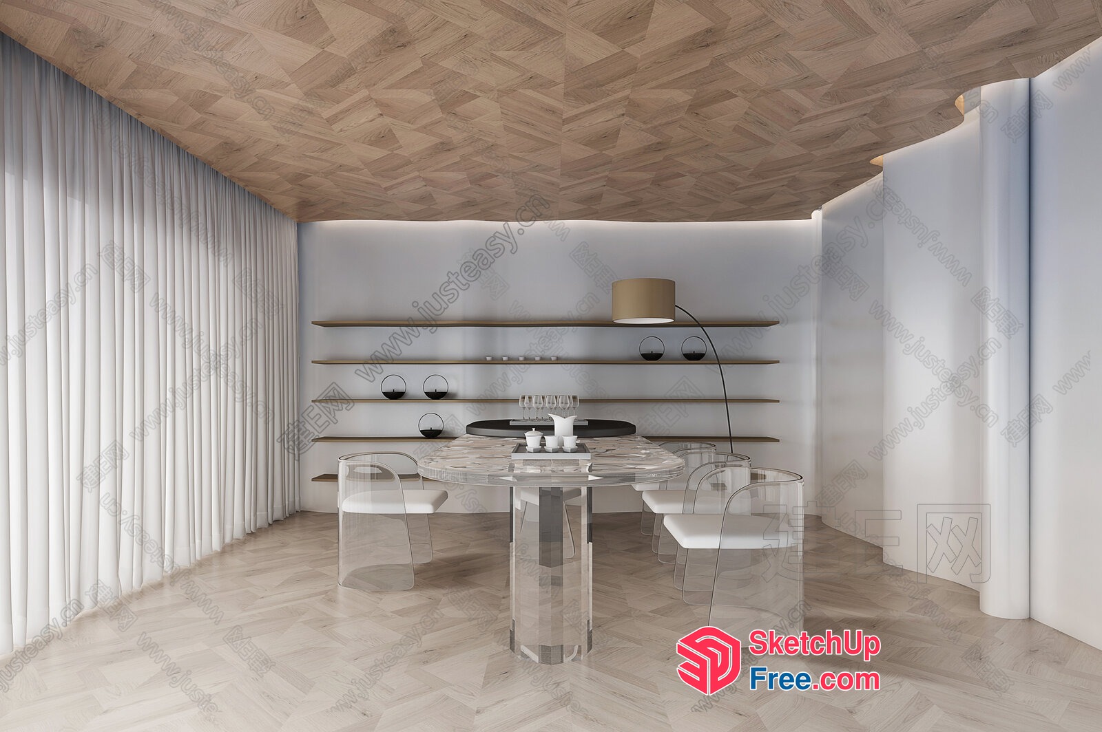 Minimalist Modern Dining Room With Clear Glass Table 3D SketchUp File