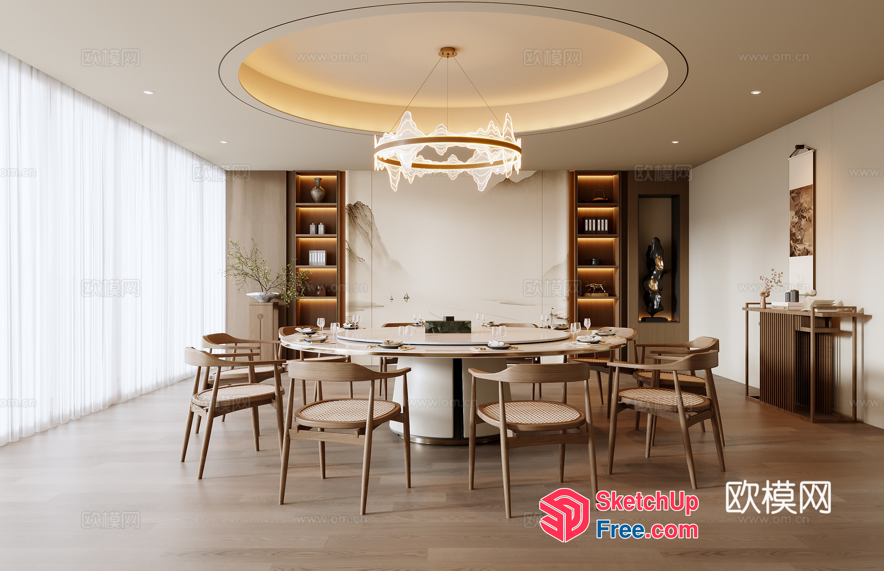 Elegant Dining Room With Round Table And Chandelier 3D SketchUp File