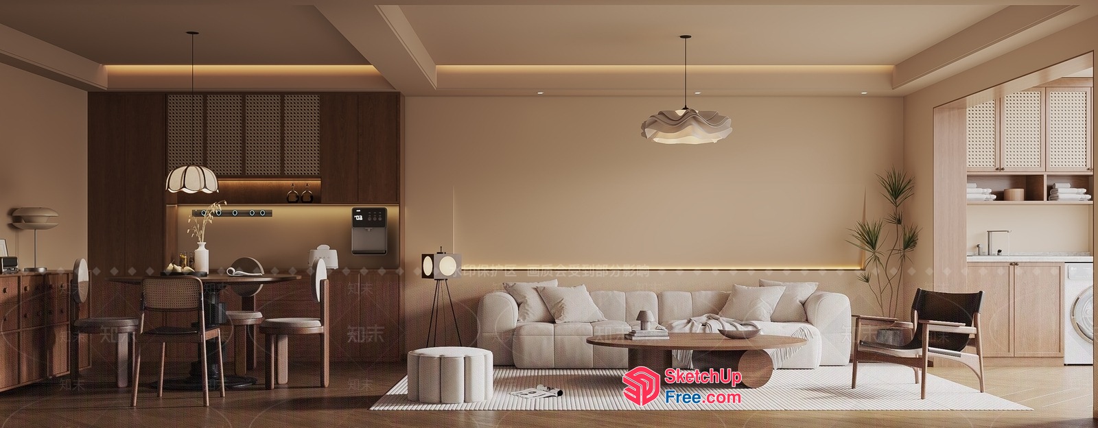 Modern Japanese-Style Living Room With Neutral Tones 3D SketchUp File