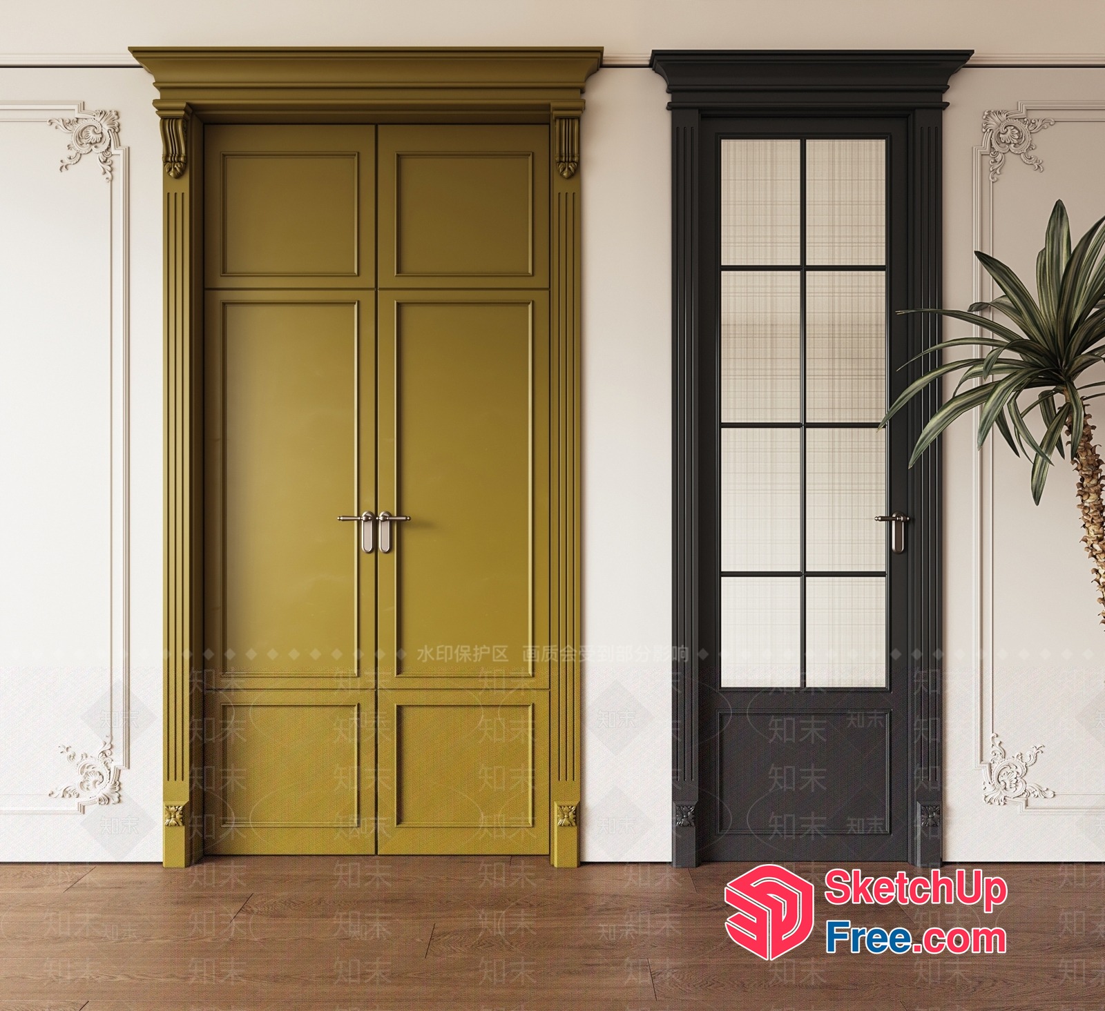 Elegant Traditional Doors With Ornate Details 3D SketchUp File