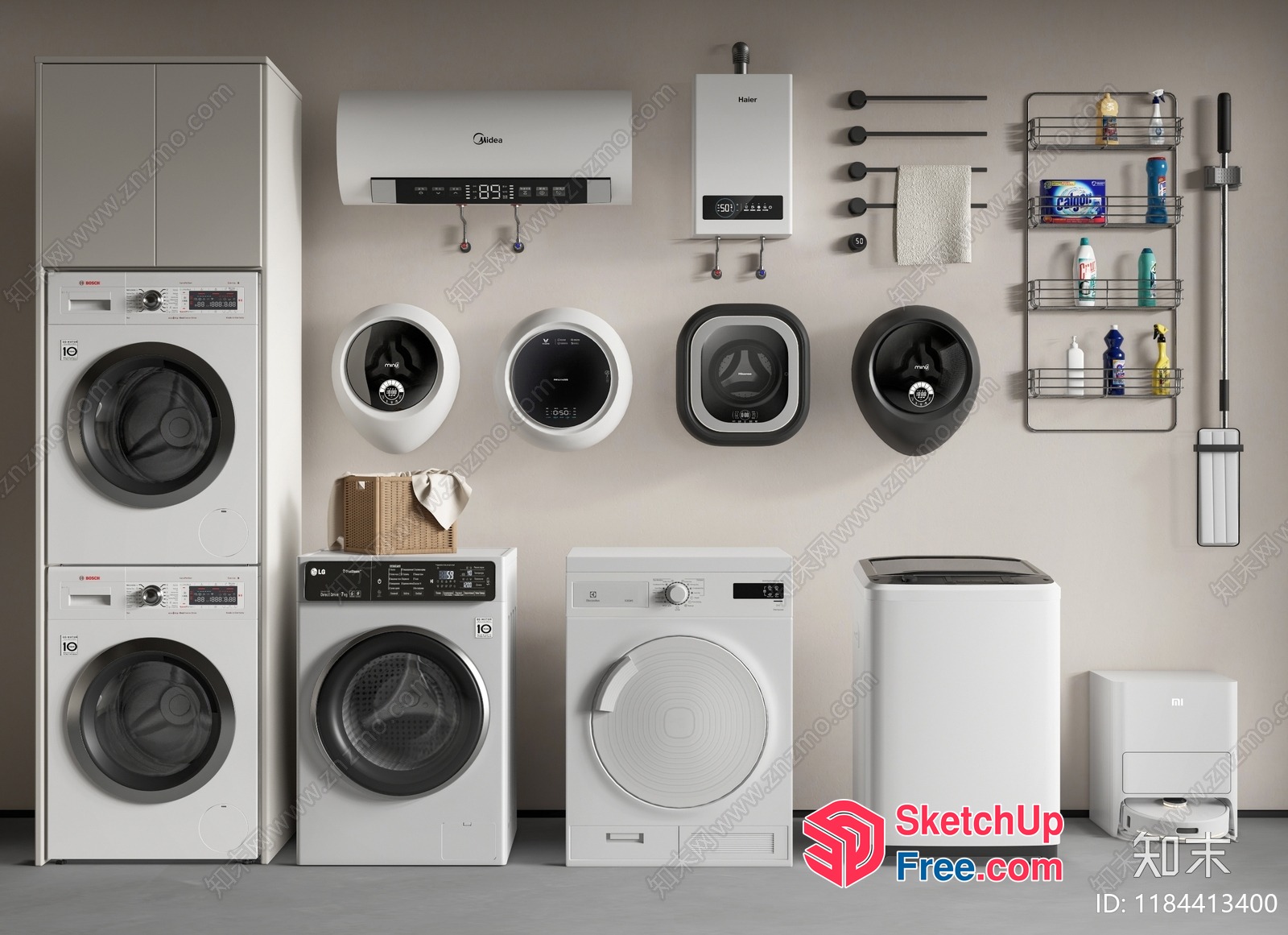 Modern Laundry Room With Appliances And Storage 3D SketchUp File