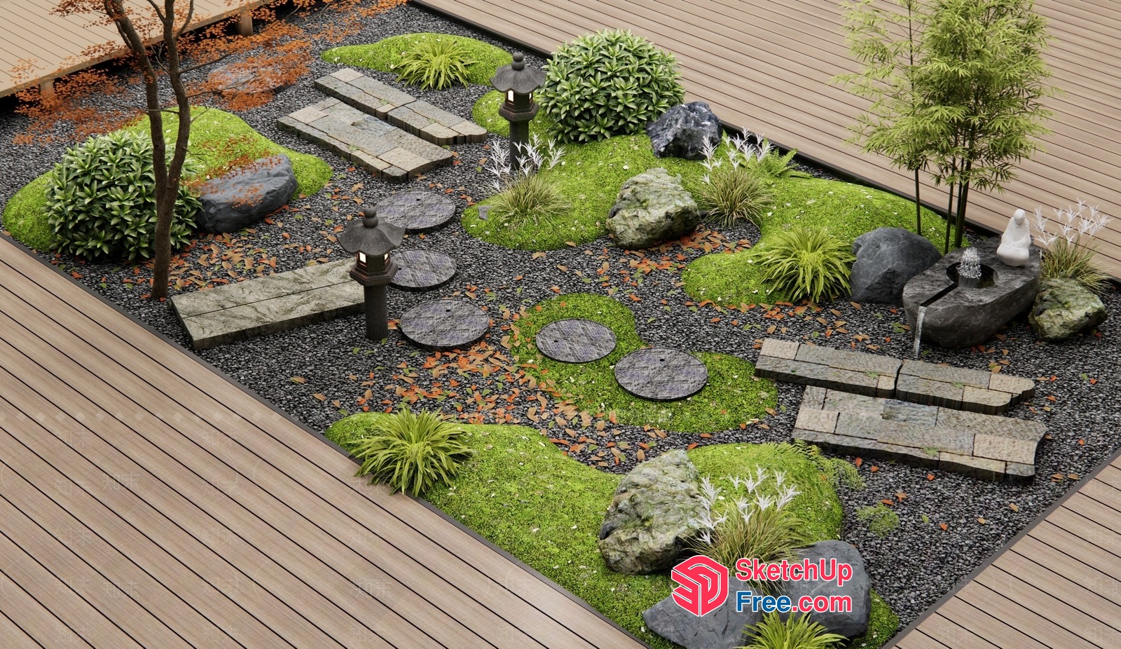 Serene Japanese-Inspired Outdoor Oasis 3D SketchUp File