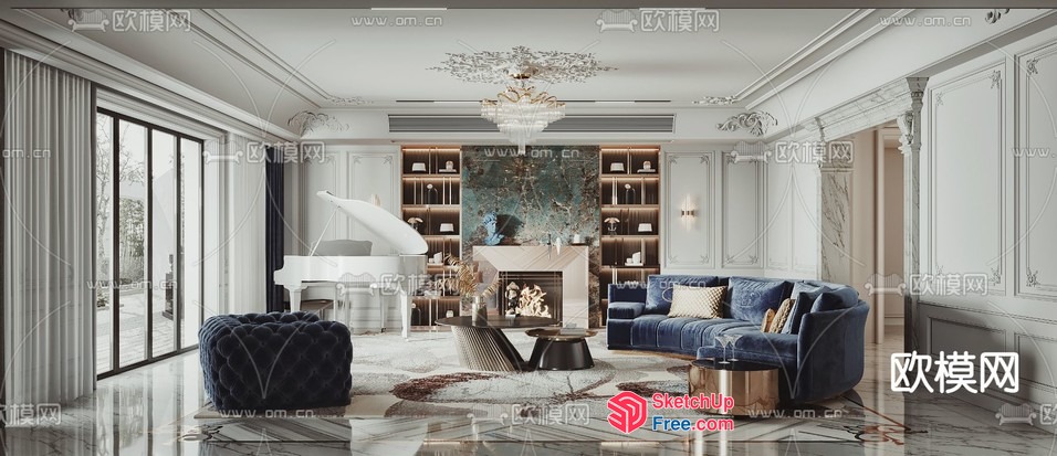Elegant And Luxurious Modern Living Room Interior 3D SketchUp File