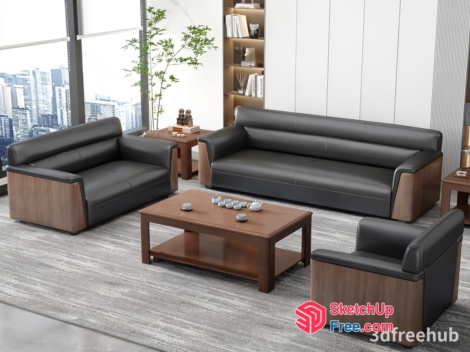 Modern Minimalist Living Room With Black And Wood Furniture 3D SketchUp File